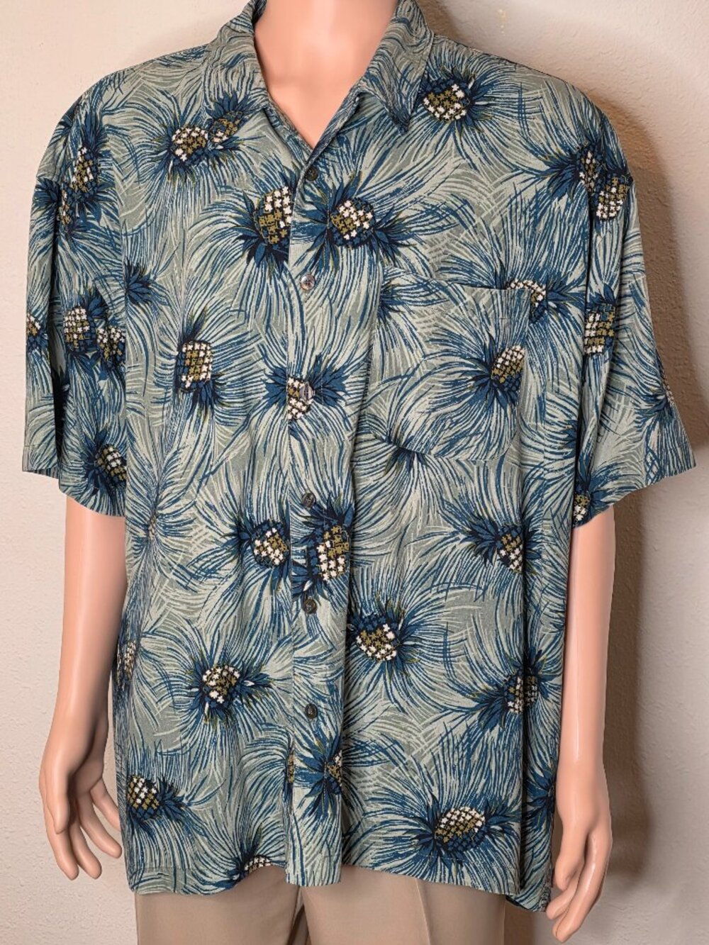 George 100% Silk Pineapple Print Shirt – Men’s 3XL